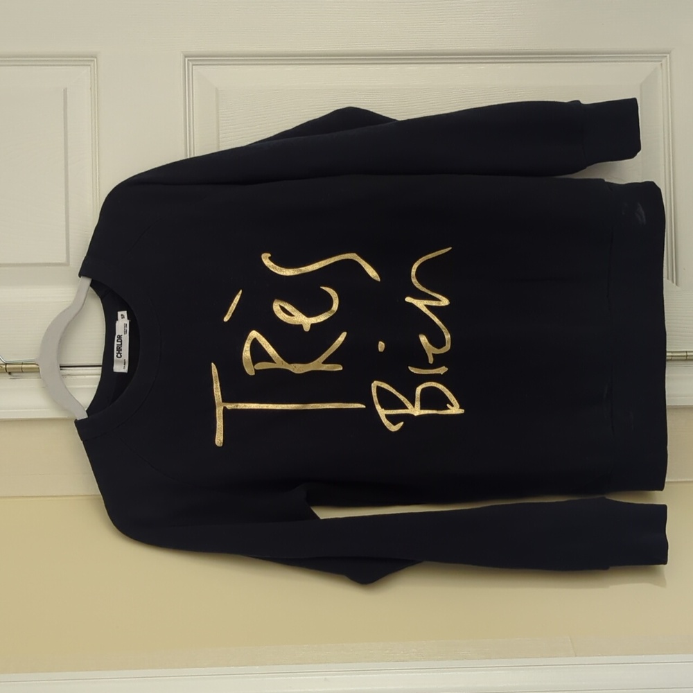Women's Crew Neck sweatshirt, size S, in Navy with French phrase